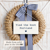 Tied The Knot Navy Blue Personalized Twine Sign