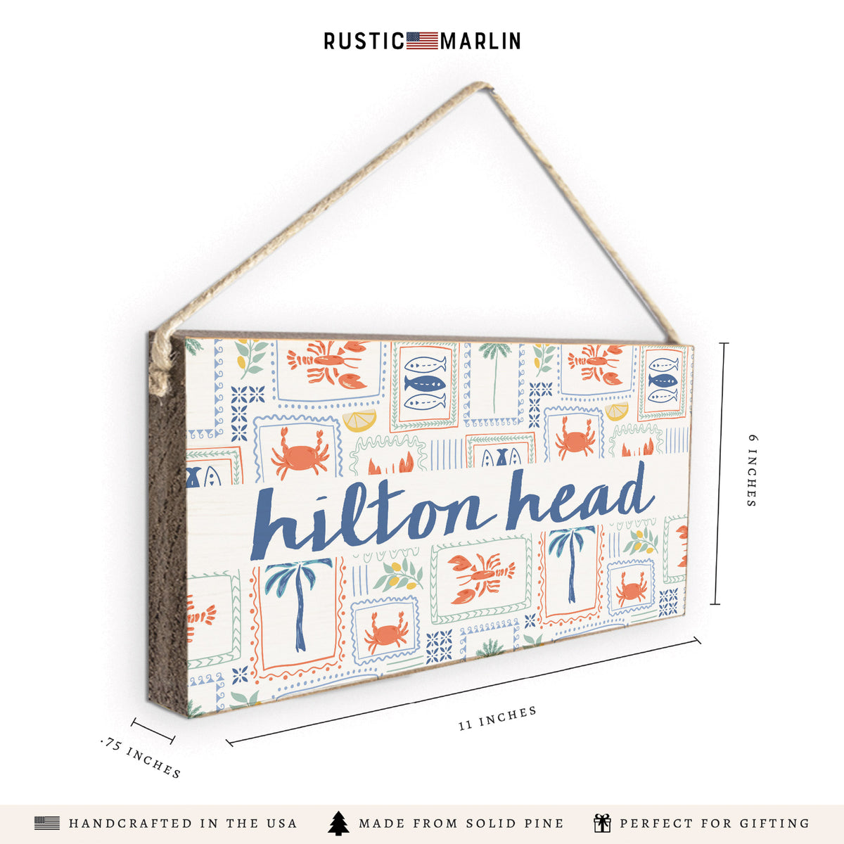 Seaside Tiles Personalized Twine Sign