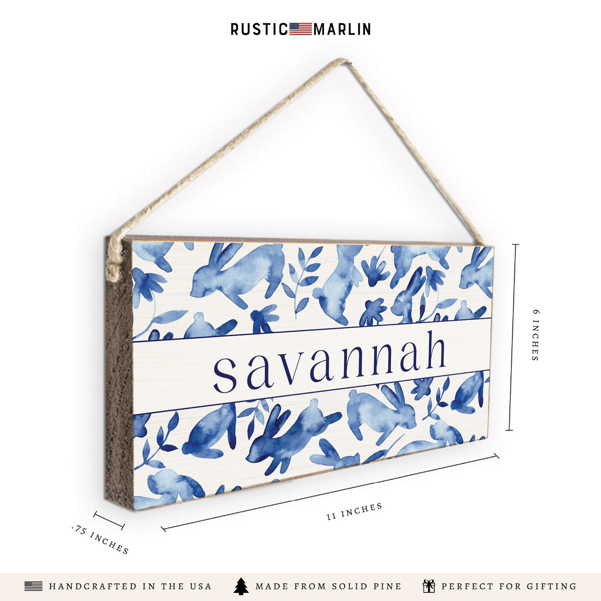 Bunnies Blue Personalized Twine Sign