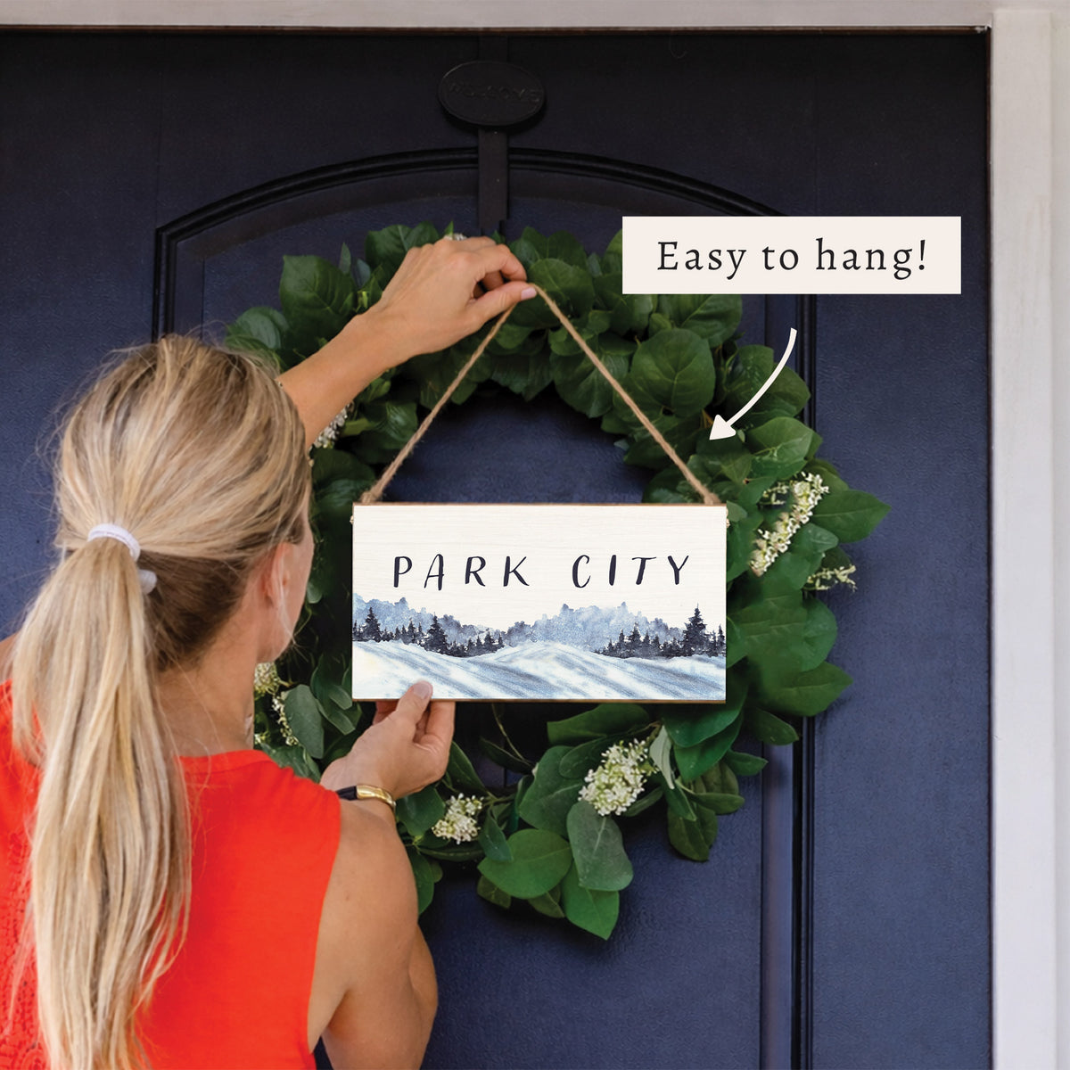 Snowy Mountains Personalized Twine Sign