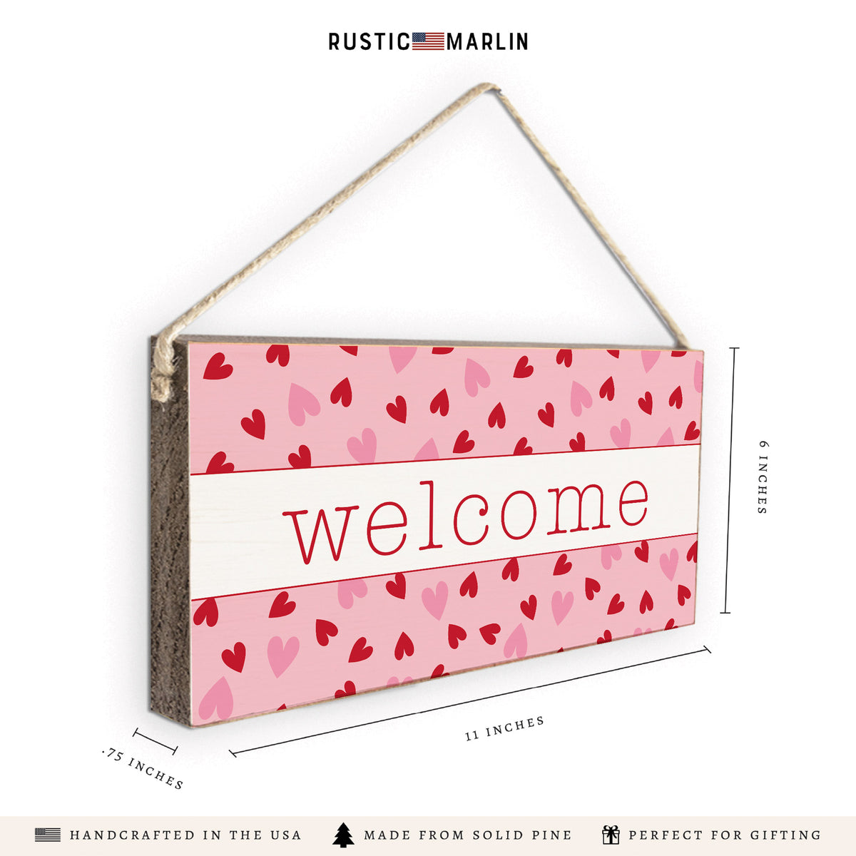 Valentine Hearts Welcome Twine Sign