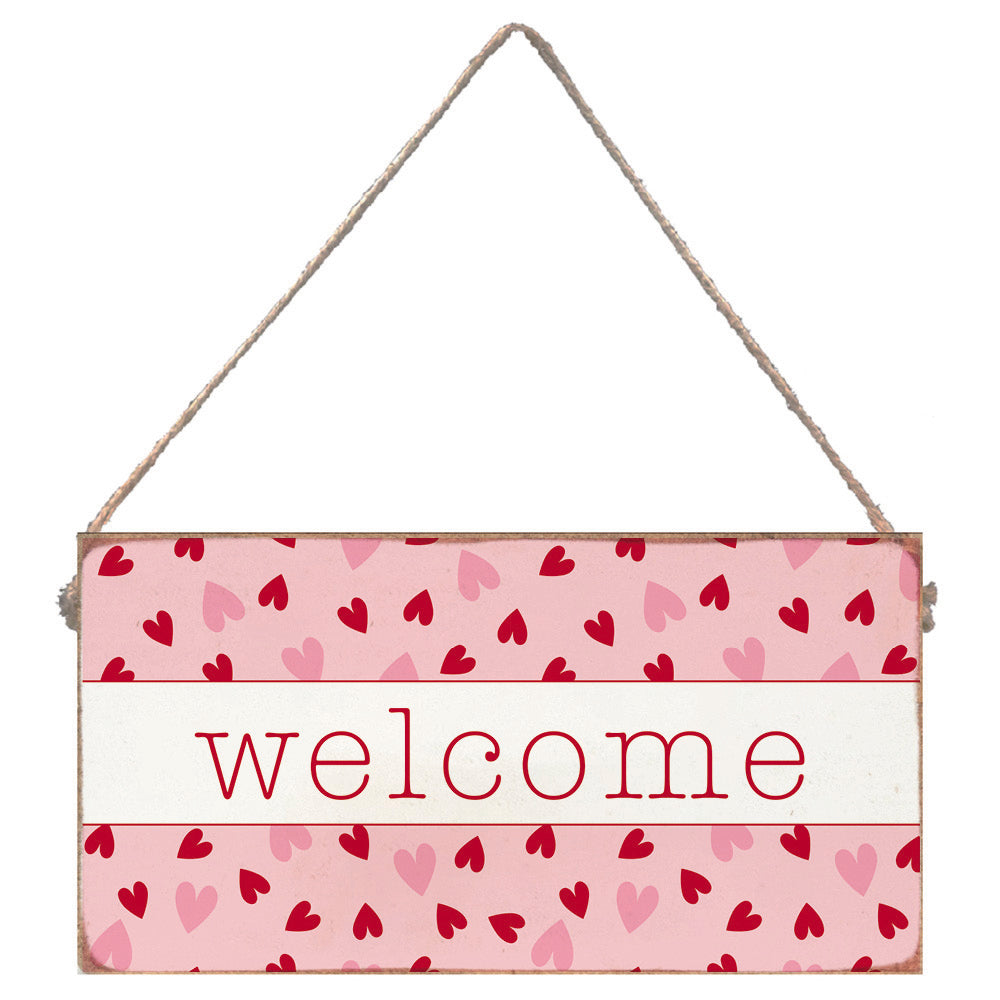 Valentine's Heart Welcome Twine Hanging Sign