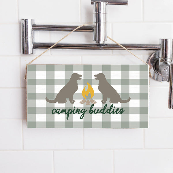 Green Gingham Lab Camping Buddies Twine Sign