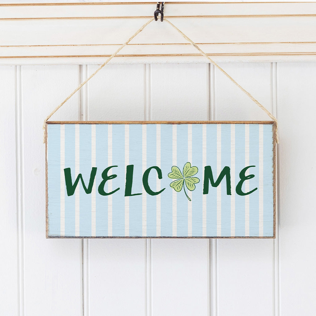 Blue Striped Shamrock Welcome Twine Sign