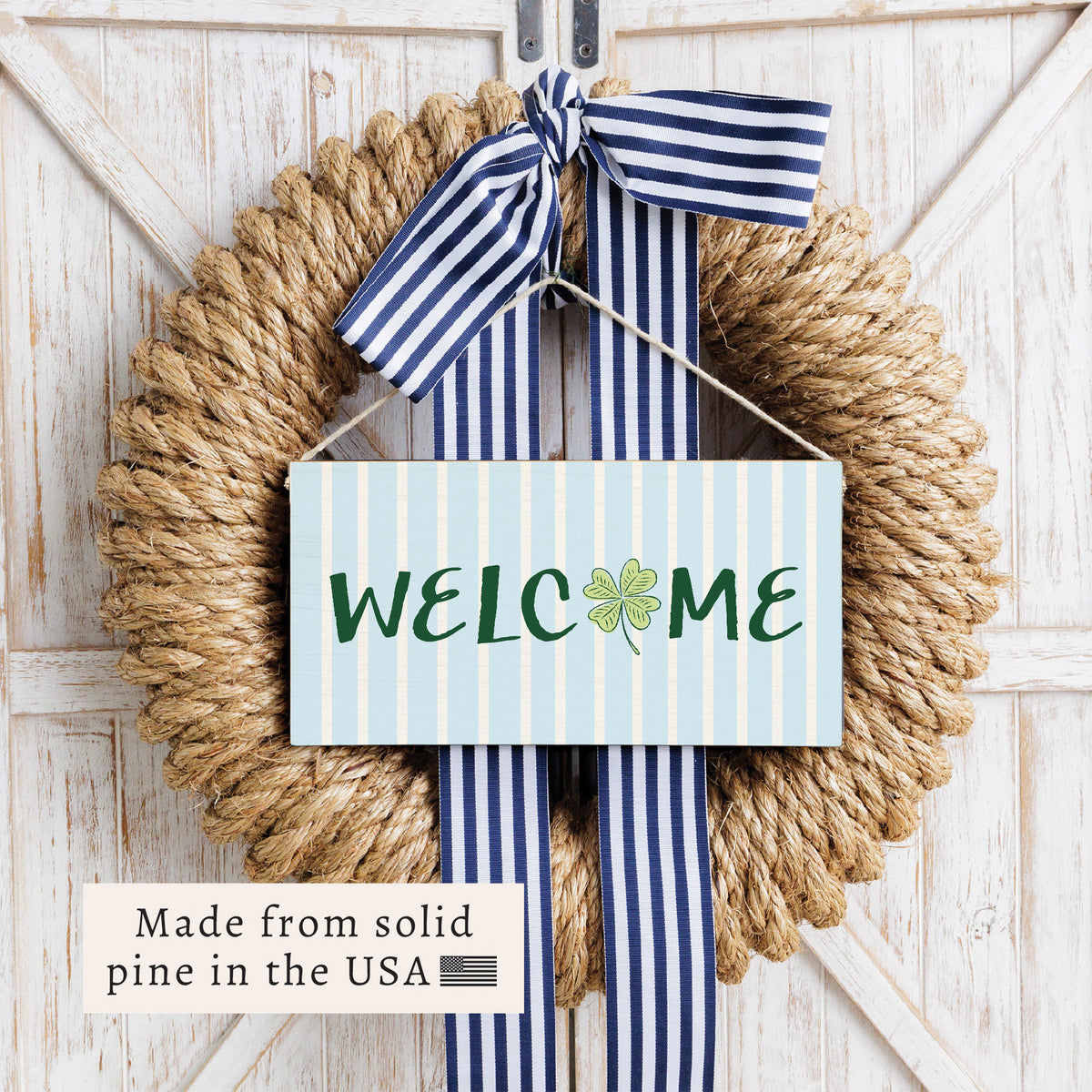 Preppy Shamrock Welcome Twine Sign