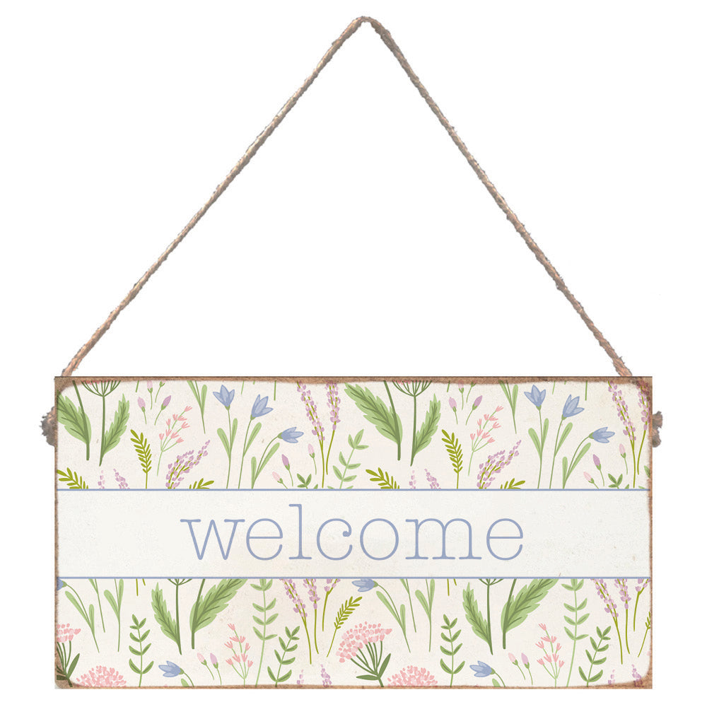 Spring Florals Welcome Twine Hanging Sign
