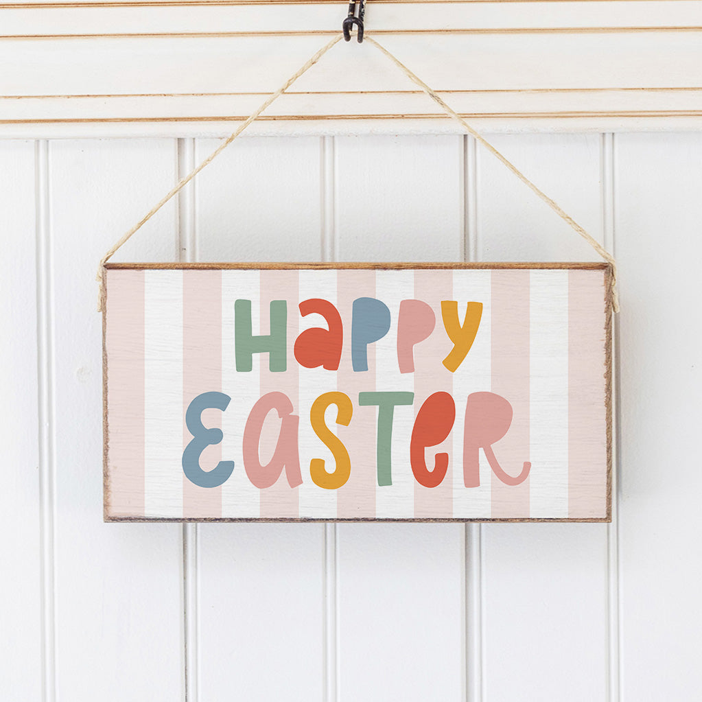 Pink Striped Happy Easter Twine Sign
