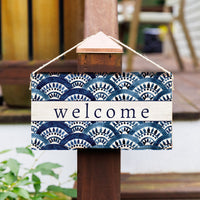 Boho Blue Fan Welcome Twine Sign