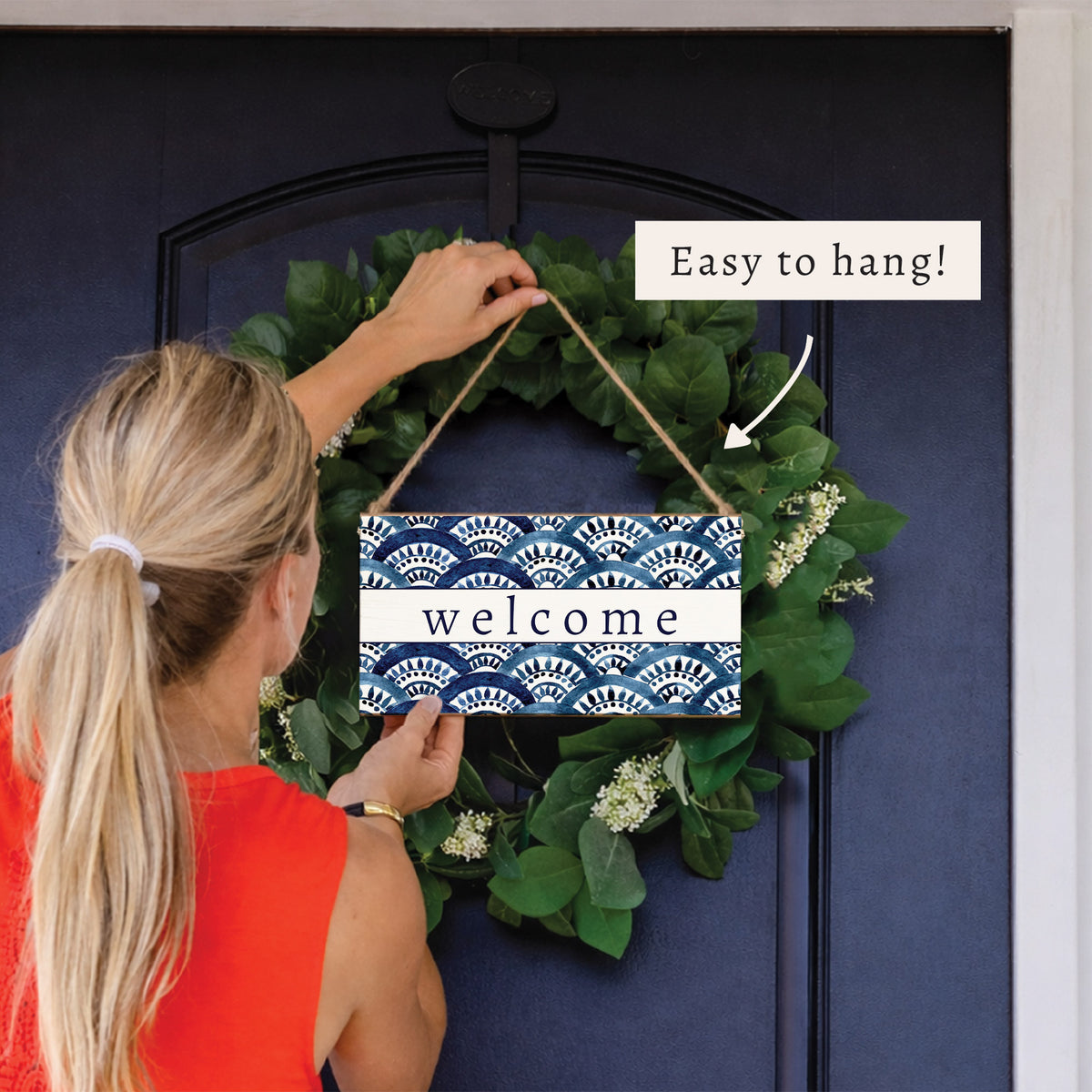 Boho Blue Fan Welcome Twine Sign