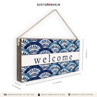Boho Blue Fan Welcome Twine Sign
