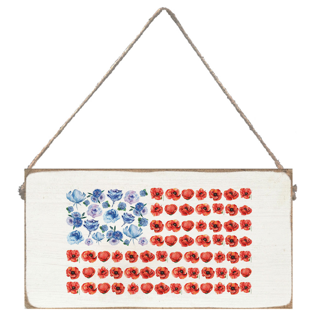 Watercolor American Poppy Flag Twine Sign