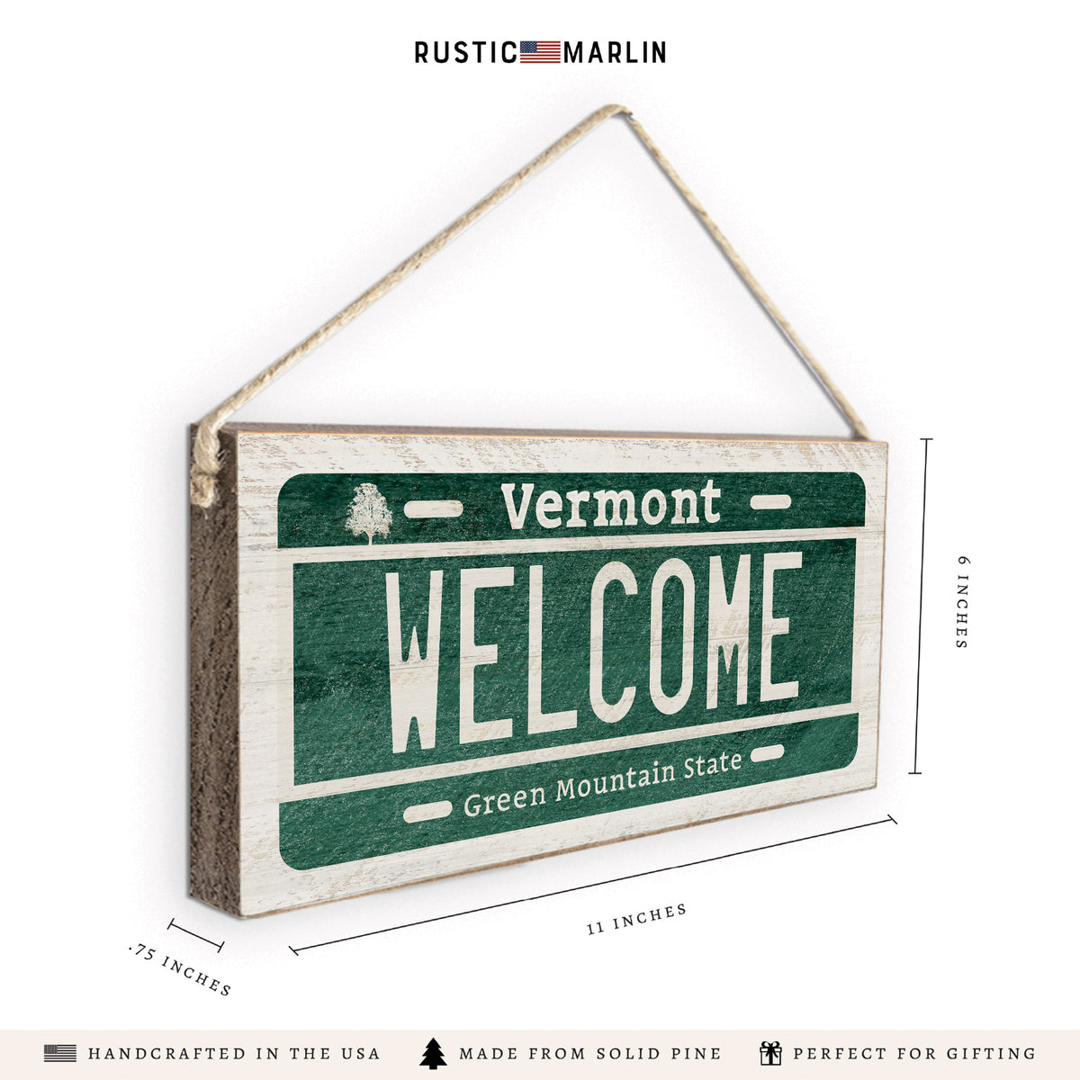 Vermont Welcome License Plate Twine Sign