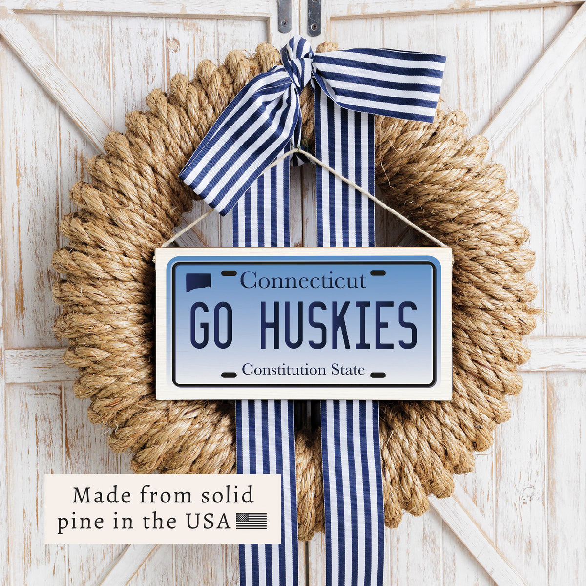 Connecticut Go Huskies License Plate Twine Sign