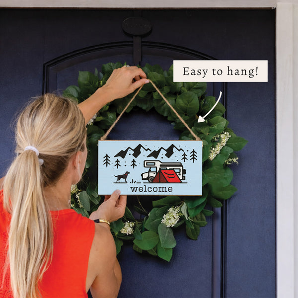 Camping Dog Adventure Welcome Twine Sign