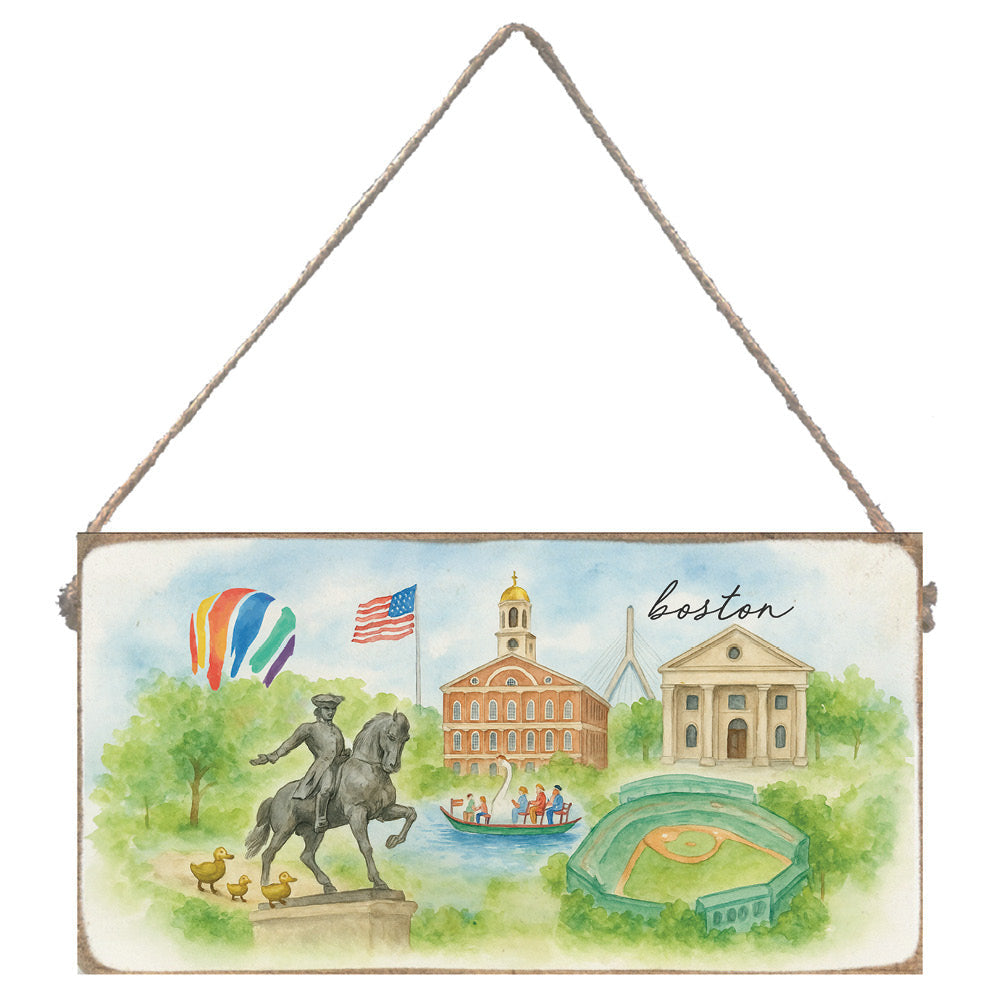 Boston Landmark Watercolor Twine Sign