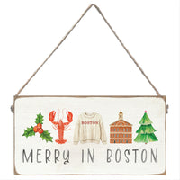Merry In Boston Night Twine Sign