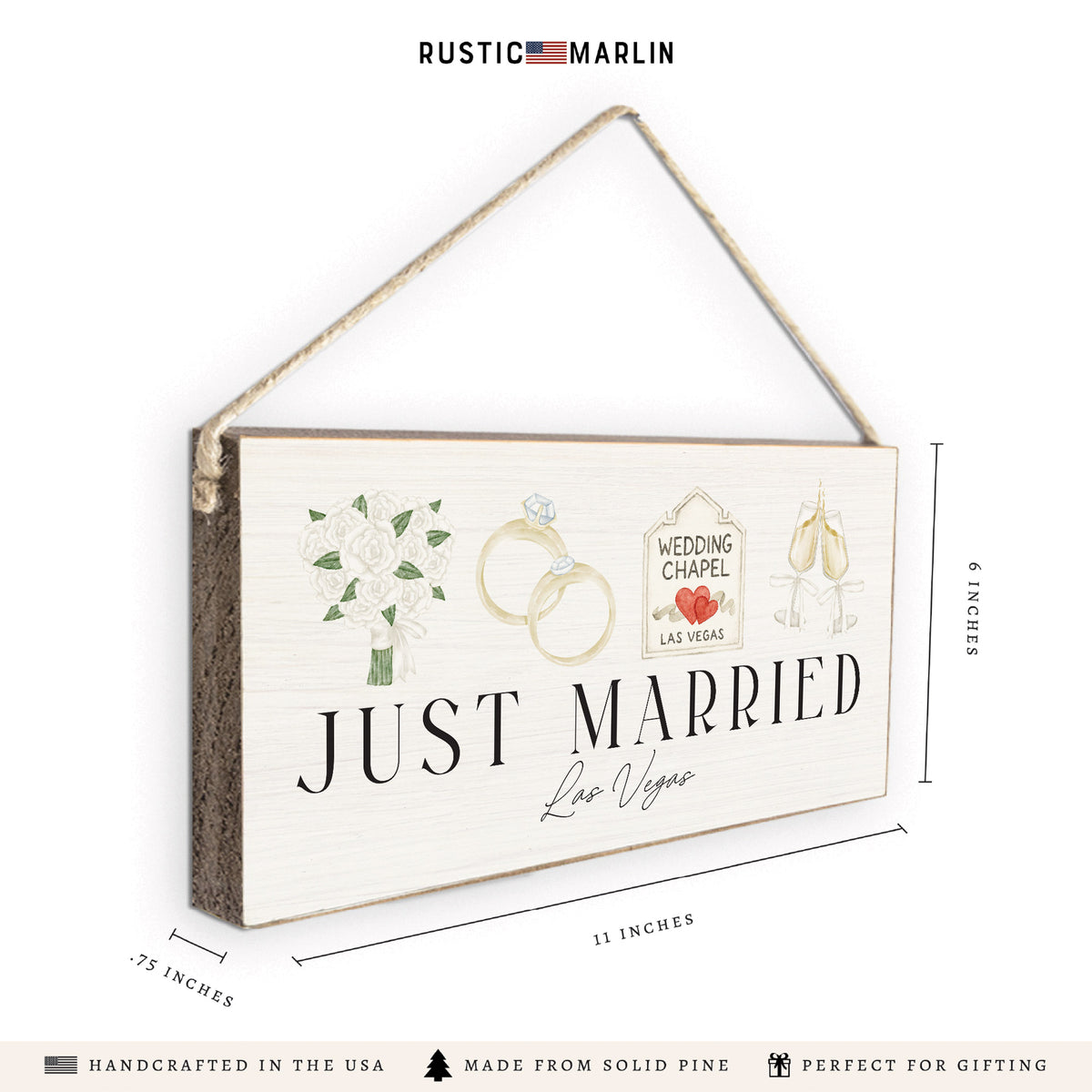 Las Vegas Just Married Icons Twine Sign