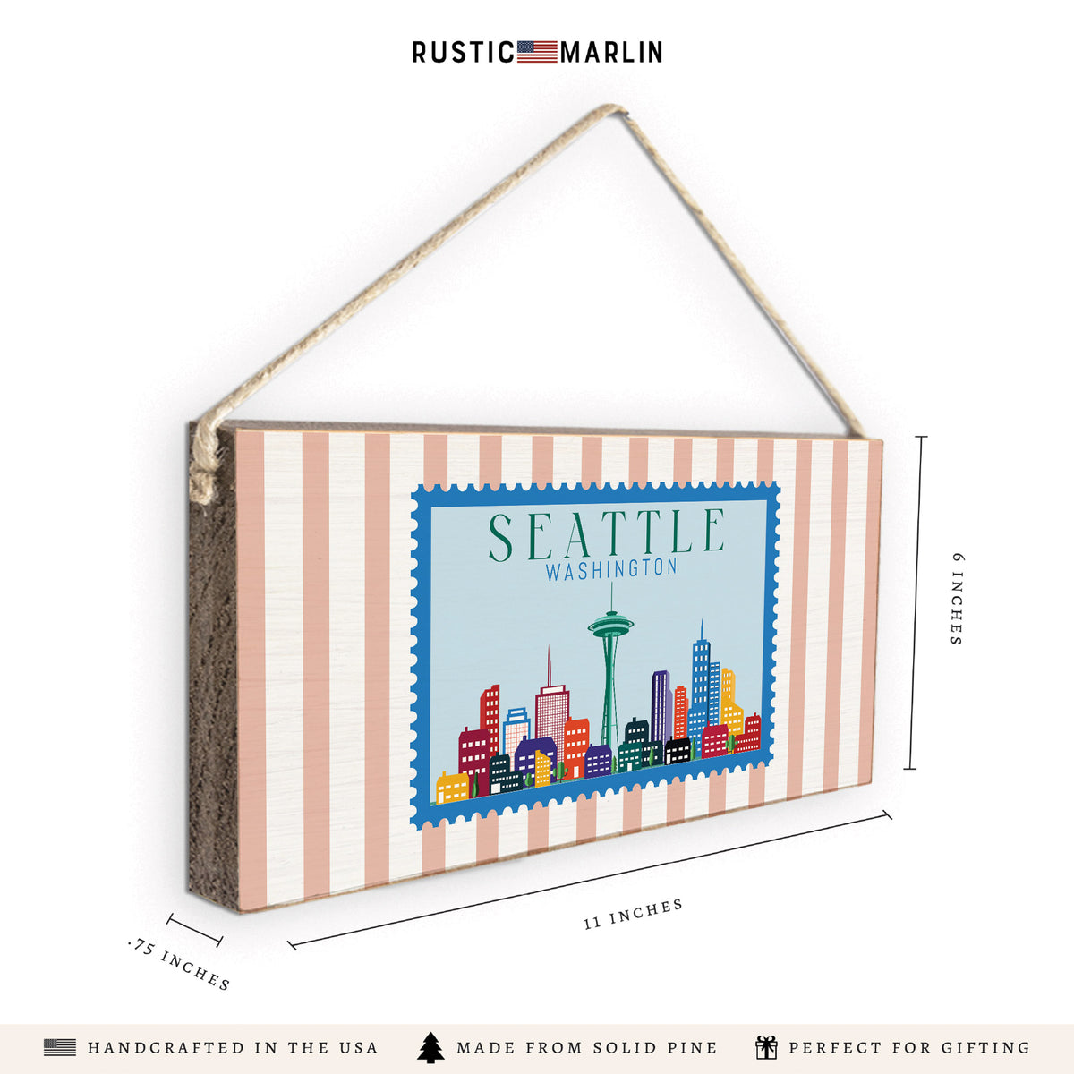 Seattle Washington Stamp Twine Sign