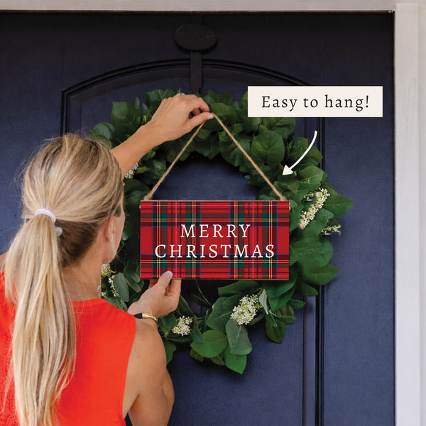 Classic Tartan Merry Christmas Twine Sign