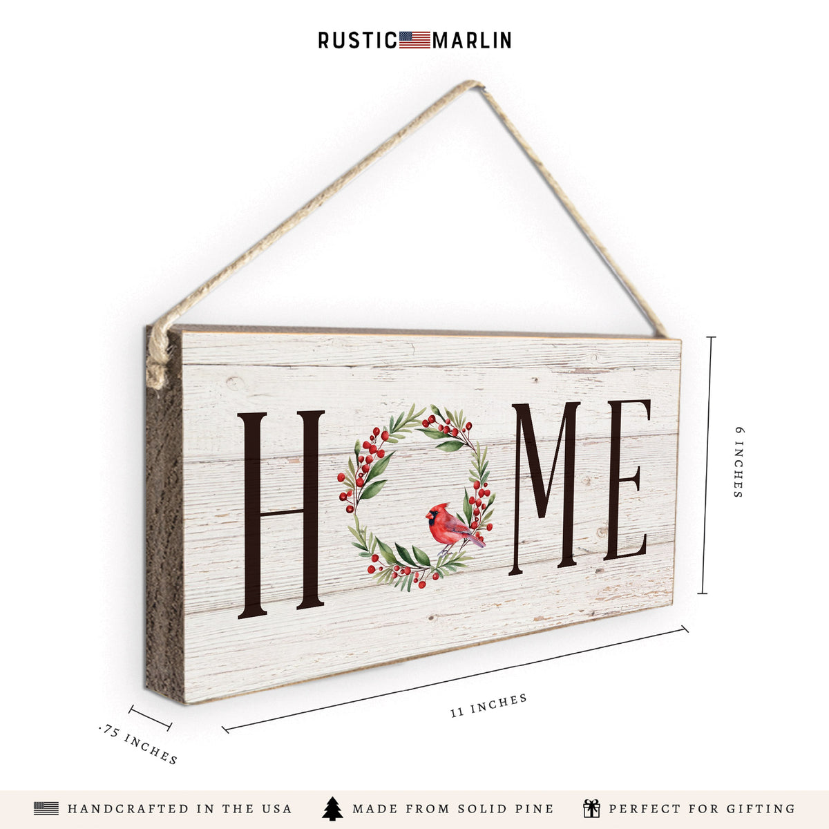 Cardinal Holiday Home Twine Sign