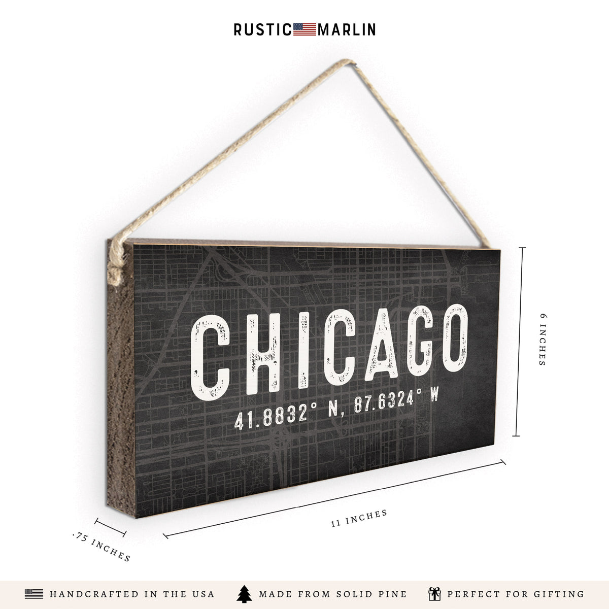 Chicago Coordinates Twine Sign