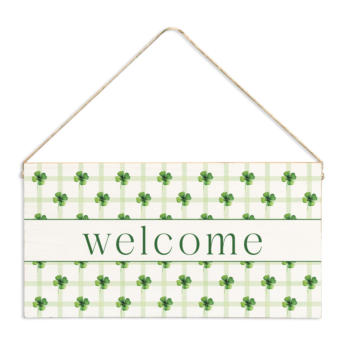 Shamrocks Gingham Welcome Twine Sign