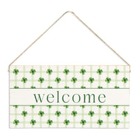 Shamrocks Gingham Welcome Twine Sign