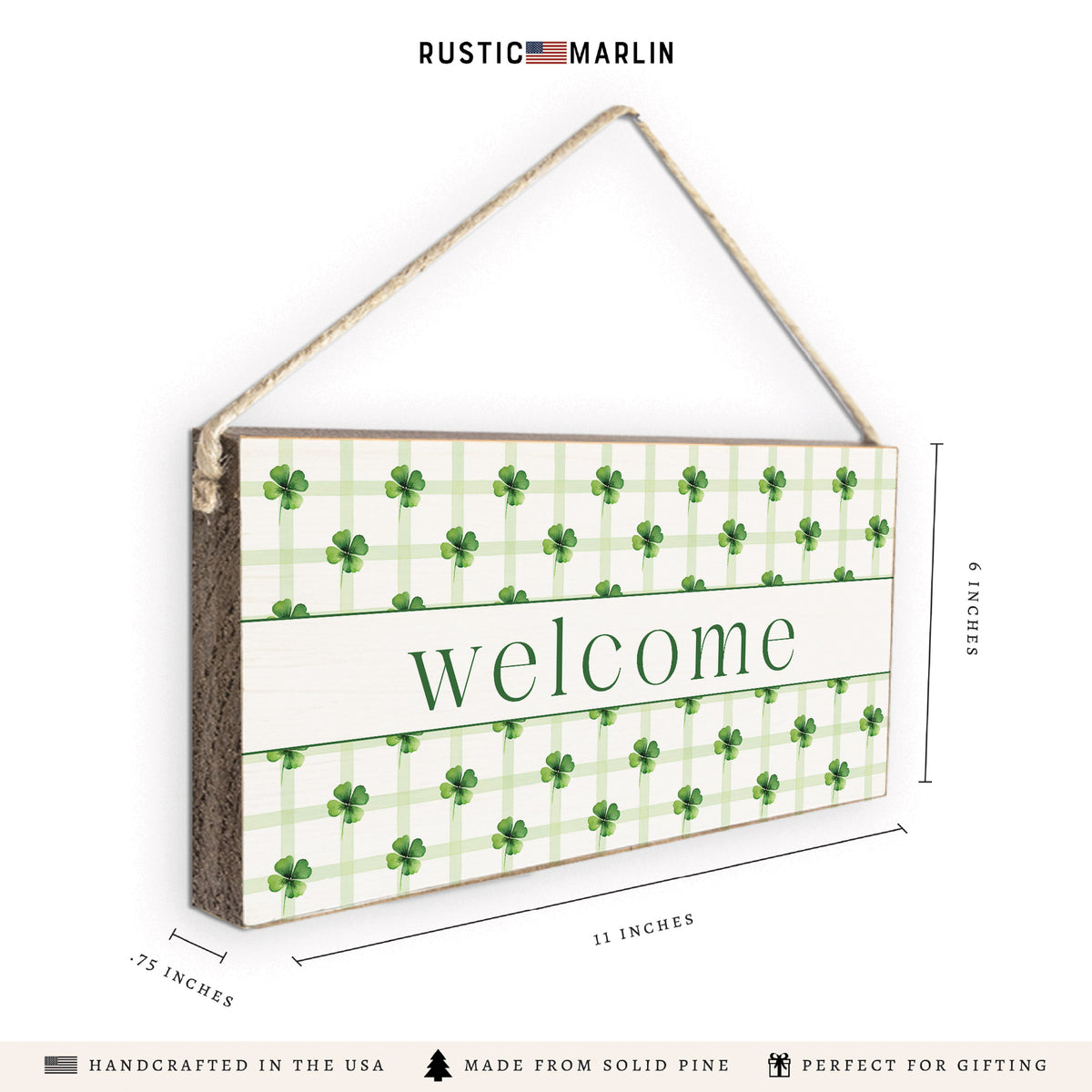 Shamrocks Gingham Welcome Twine Sign