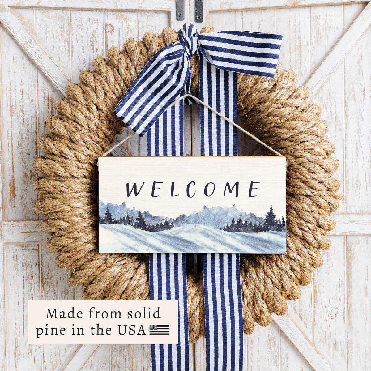 Snowy Mountains Welcome Twine Sign