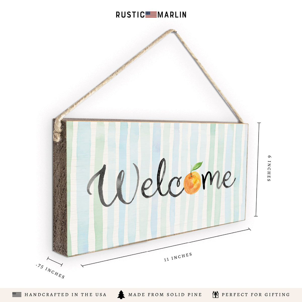 Welcome Orange Striped Welcome Twine Sign