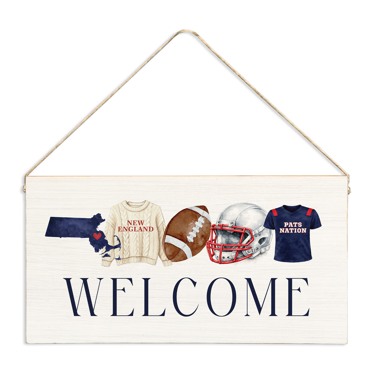 New England Football Icons Welcome Twine Sign