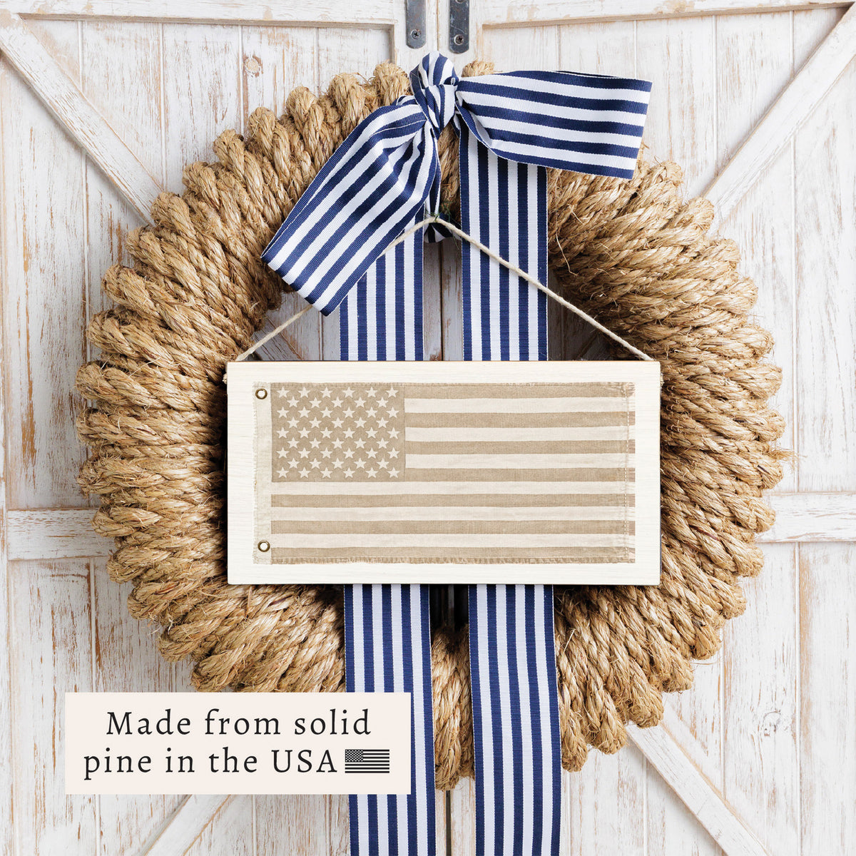 American Vintage Flag Whitewash Twine Sign