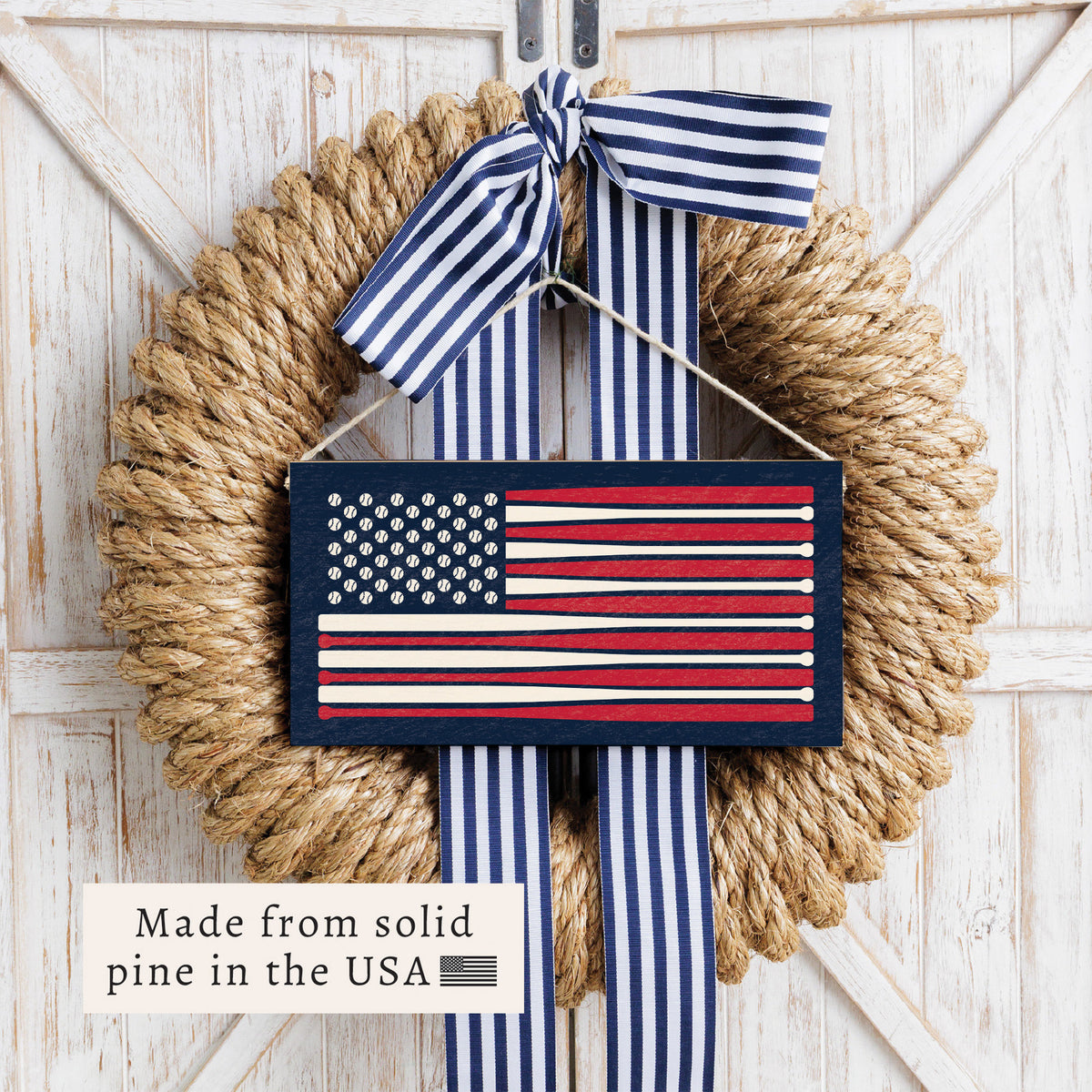 Baseball Bat American Flag Sox Twine Sign
