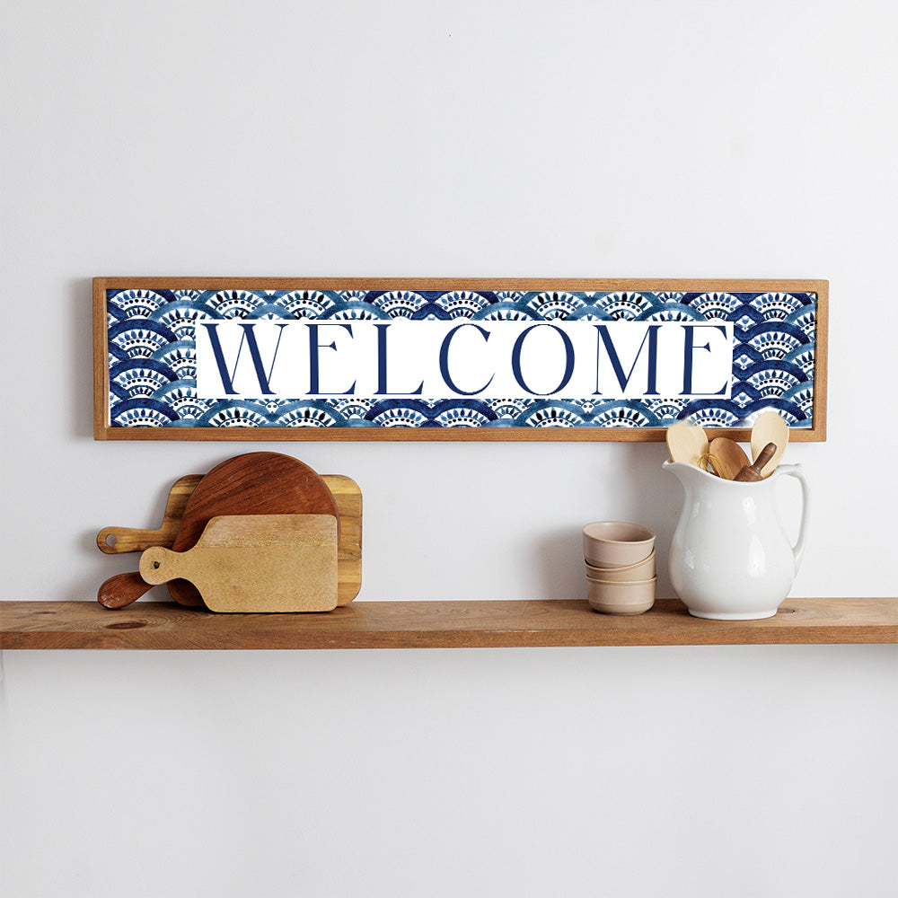 Boho Blue Fan Welcome Barnwood Sign