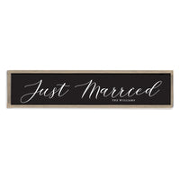 Just Married Black Script Personalized Barn Wood Sign