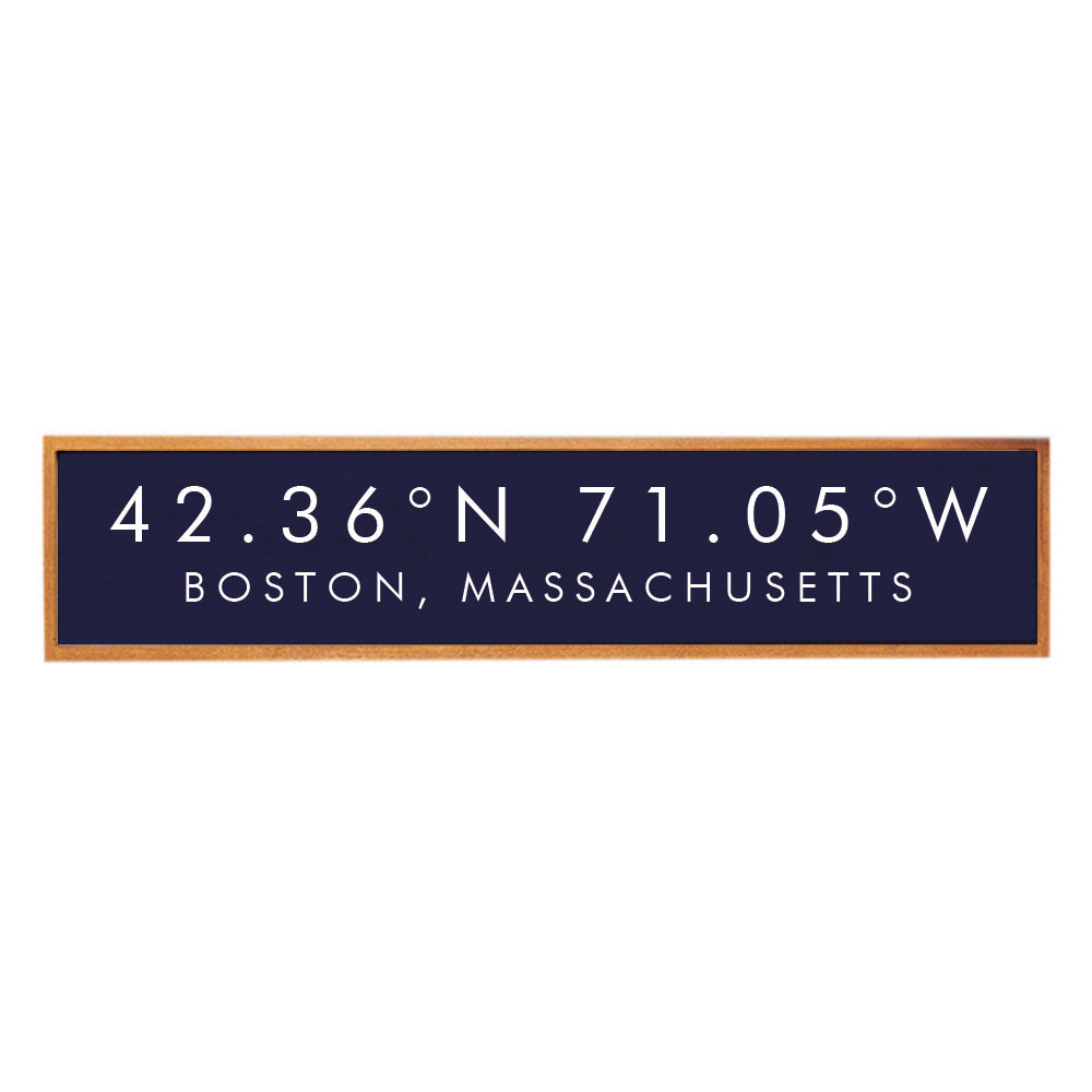 Modern Navy Coordinates Personalized Barn Wood Sign