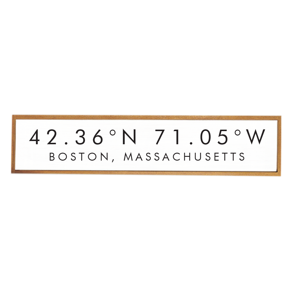 White and Black Coordinates & Your Word Framed Personalized Barnwood Sign