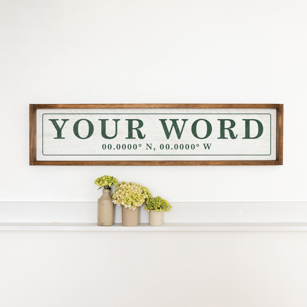 Your Word Personalized White/Green Framed Barnwood Sign