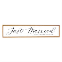 Just Married White Script Personalized Barn Wood Sign
