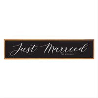 Just Married Black Script Personalized Barn Wood Sign