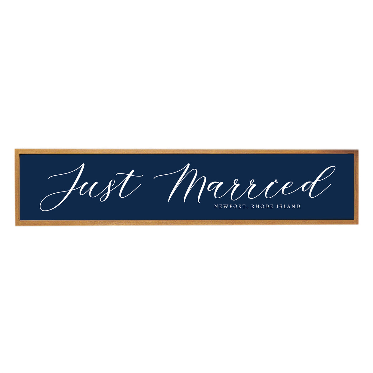 Just Married Navy Script Personalized Barn Wood Sign