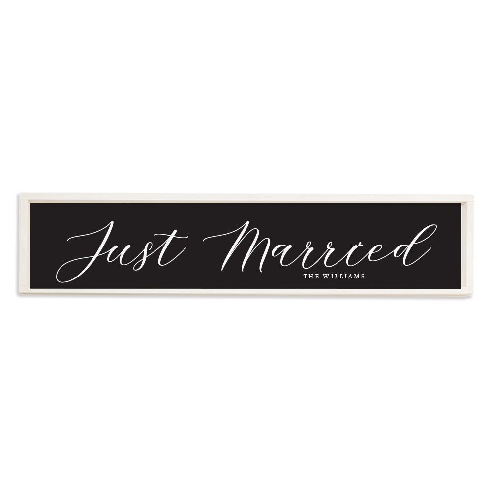 Just Married Black Script Personalized Barn Wood Sign