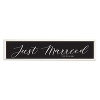 Just Married Black Script Personalized Barn Wood Sign