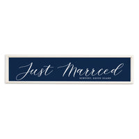 Just Married Navy Script Personalized Barn Wood Sign