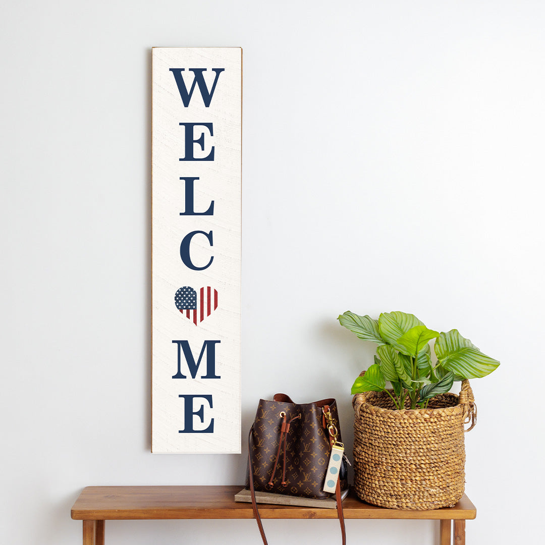 American Flag Heart Welcome Barn Wood Sign