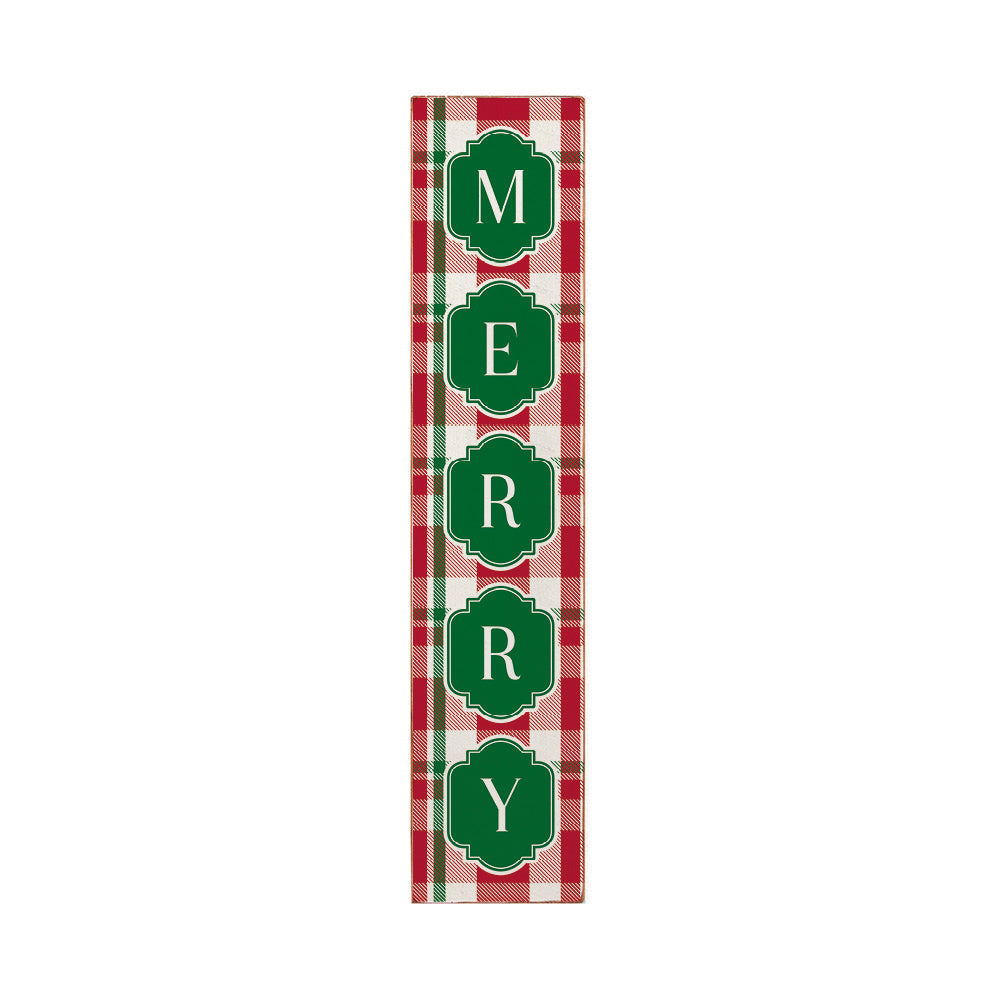 Merry Holiday Plaid Barn Wood Sign