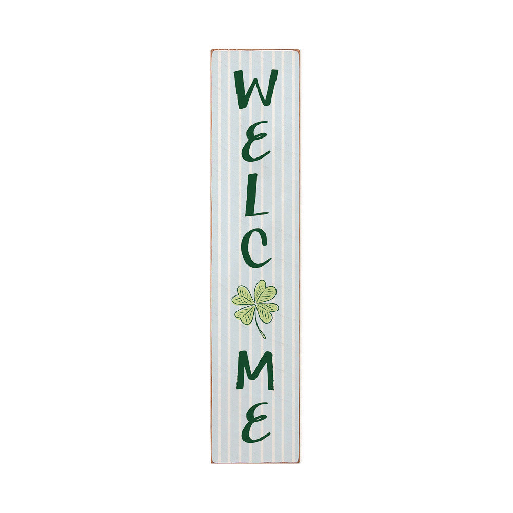 Blue Striped Shamrock Welcome Leaner
