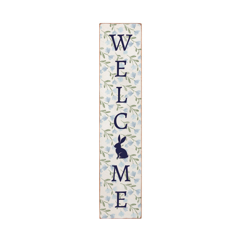 Blue Floral Bunny Welcome Leaner