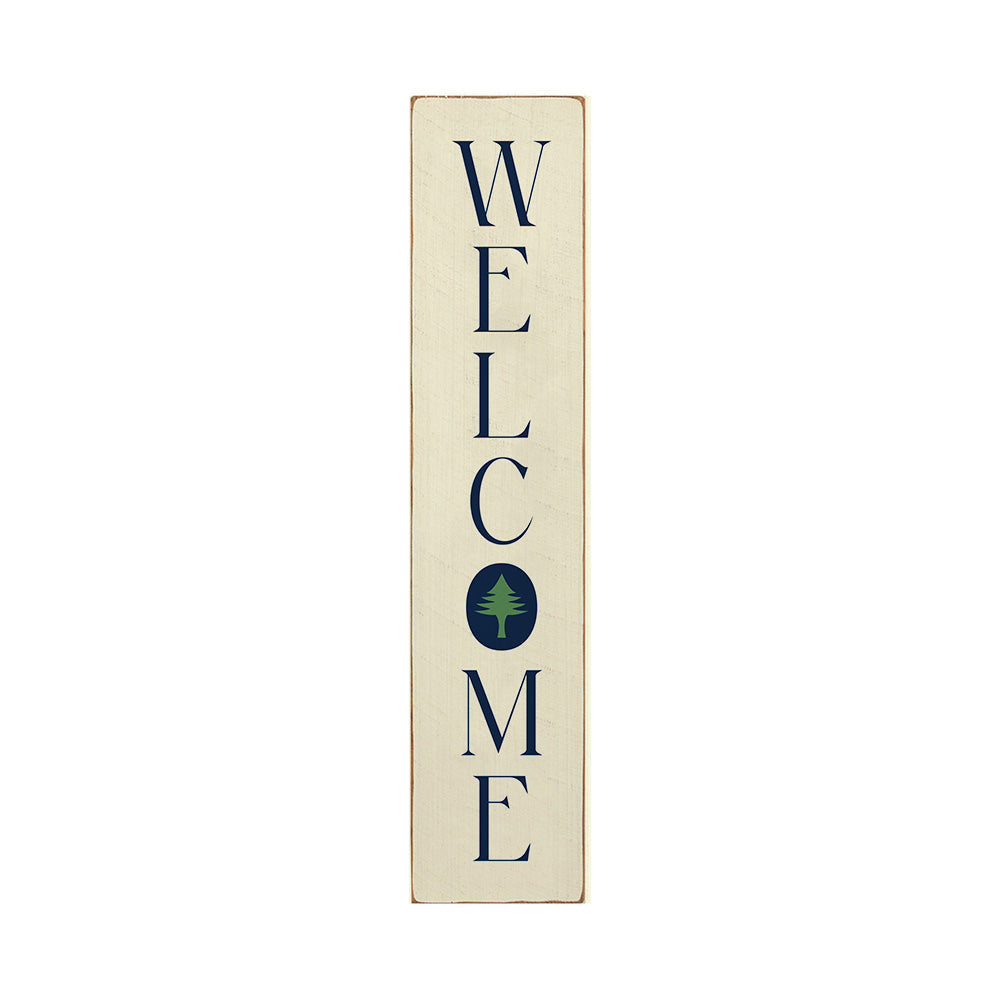 Welcome Kennebunkport Tree Icon Vertical Barnwood Sign 10x44