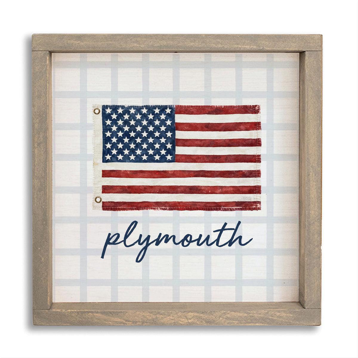 American Flag Blue Plaid Personalized Wall Art